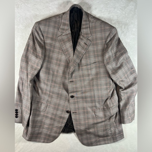 Recent Brioni EU56 US 46R 100% Pure Cashmere Glen Plaid Double Vent Blazer Coat - Picture 1 of 16